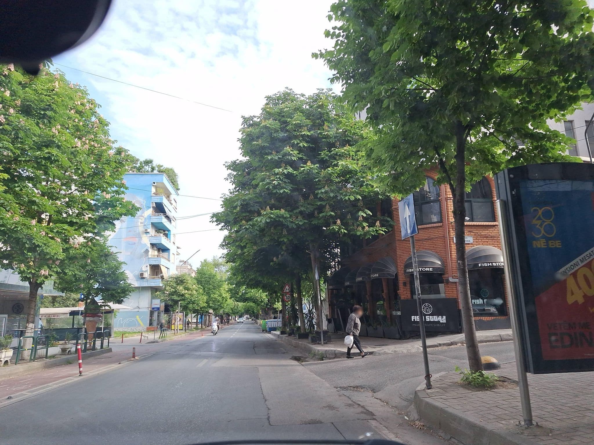 Street view near Hotel Palma, Tirana — © denisju_osm (CC BY-SA · Mapillary)