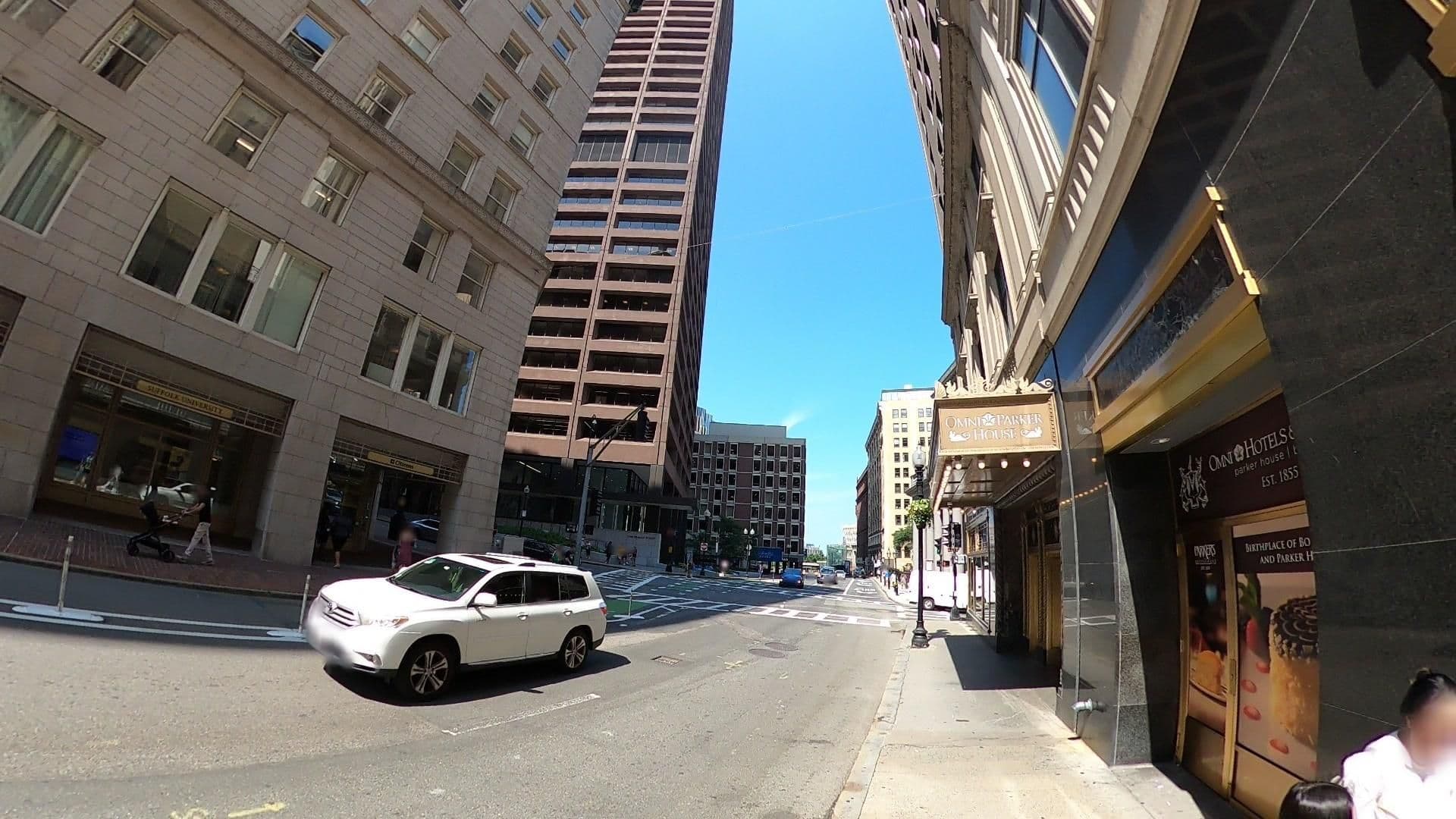 Street view near Crispus Attucks Suite at The Omni Parker House, Boston — © mitchkell (CC BY-SA · Mapillary)