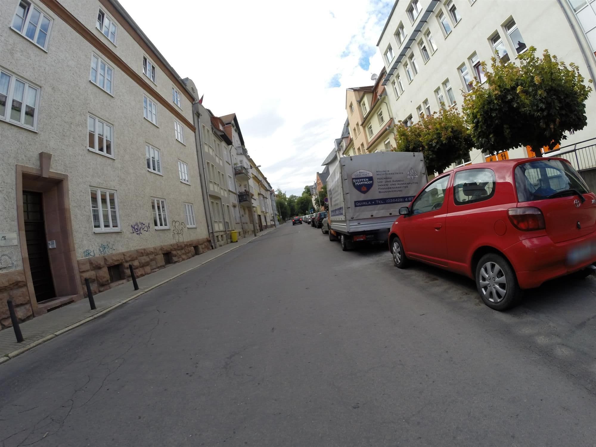 Street view near Alpha one Hostel Jena, Jena — © ahzf (CC BY-SA · Mapillary)