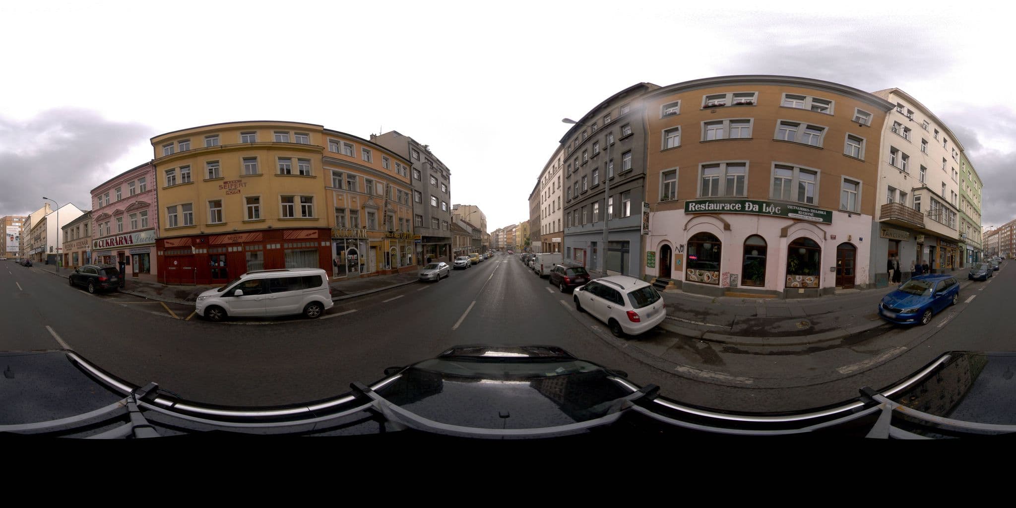 Street view near Pop art style apartment, Prague, Žižkov — © jeffreymartin (CC BY-SA · Mapillary)