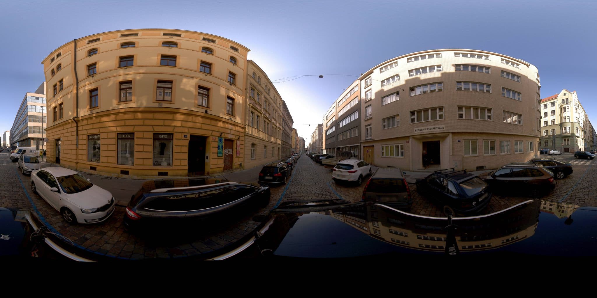 Street view near Metropolis Prague Apartments, Holešovice — © jeffreymartin (CC BY-SA · Mapillary)
