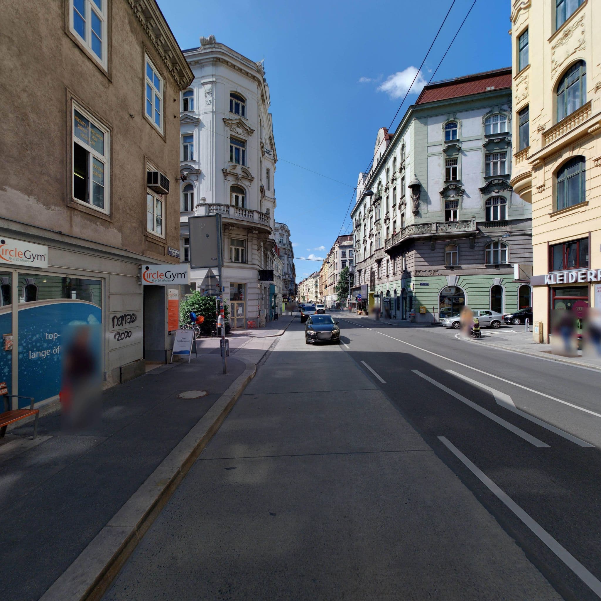 Street view near HFP Gastronomie, Mariahilf — © eliasgander (CC BY-SA · Mapillary)