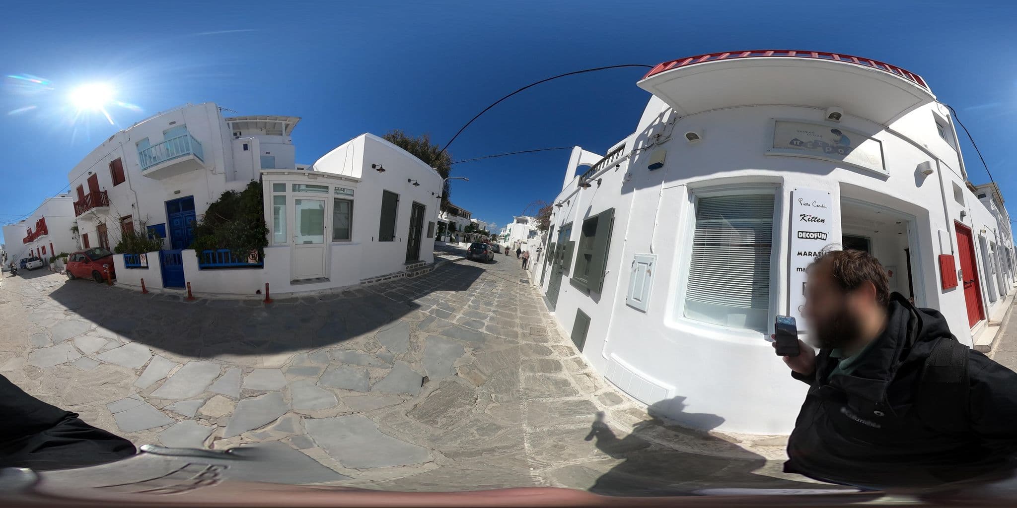 Street view near Orpheas Rooms, Mykonos — © efikour (CC BY-SA · Mapillary)