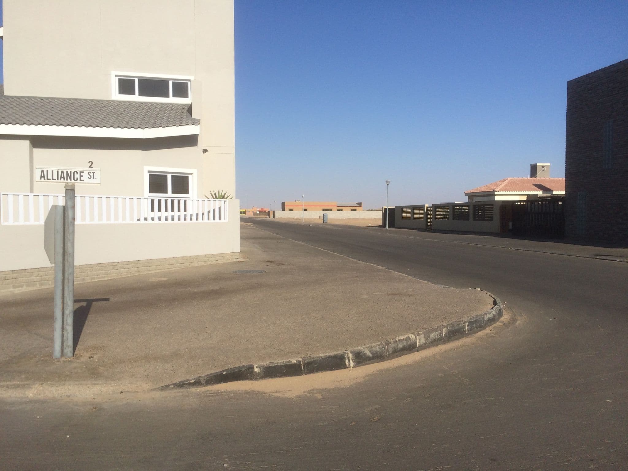 Street view near Horus Guesthouse, Walvis Bay — © josmougn (CC BY-SA · Mapillary)