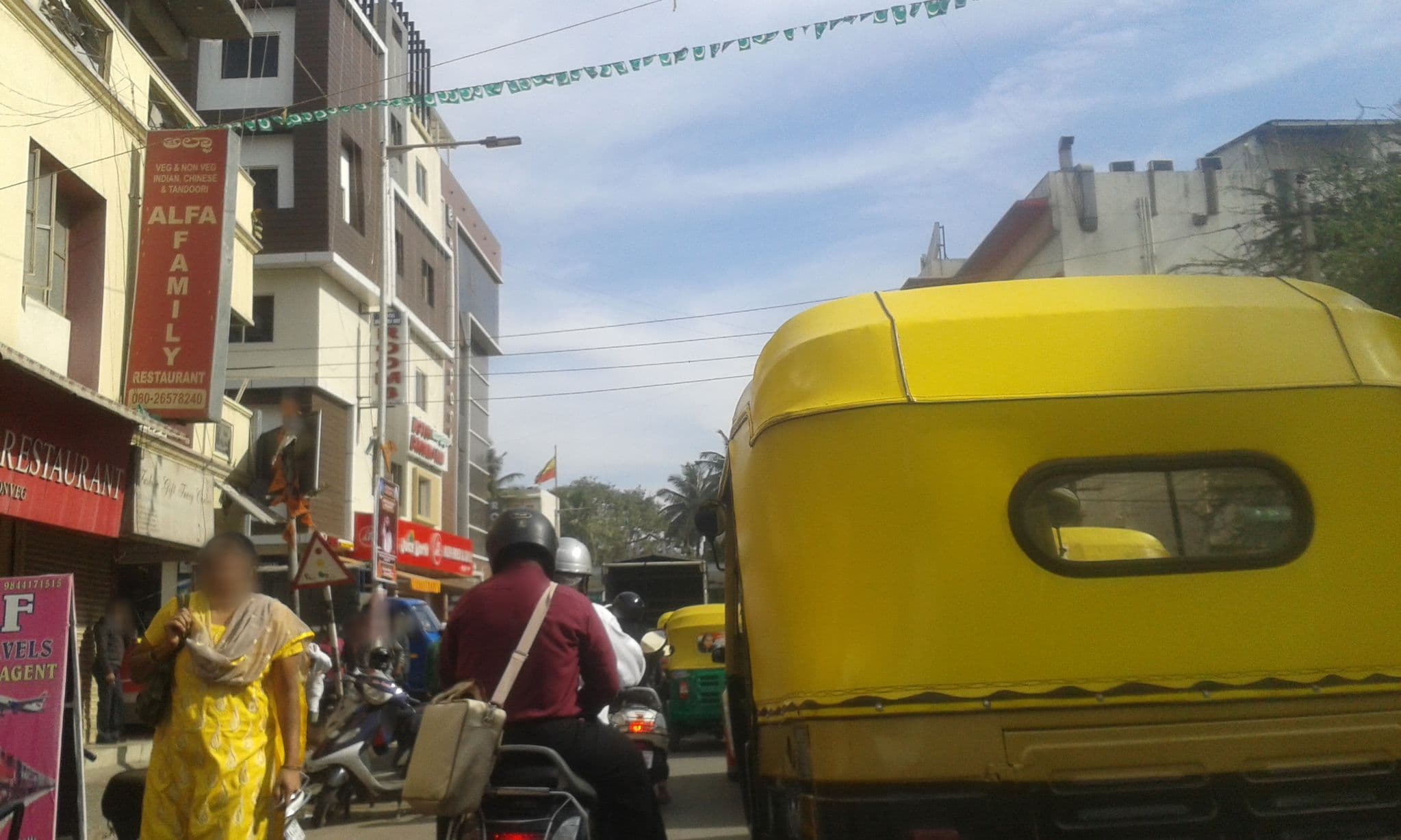 Street view near Hotel Dreams inn, Bengaluru