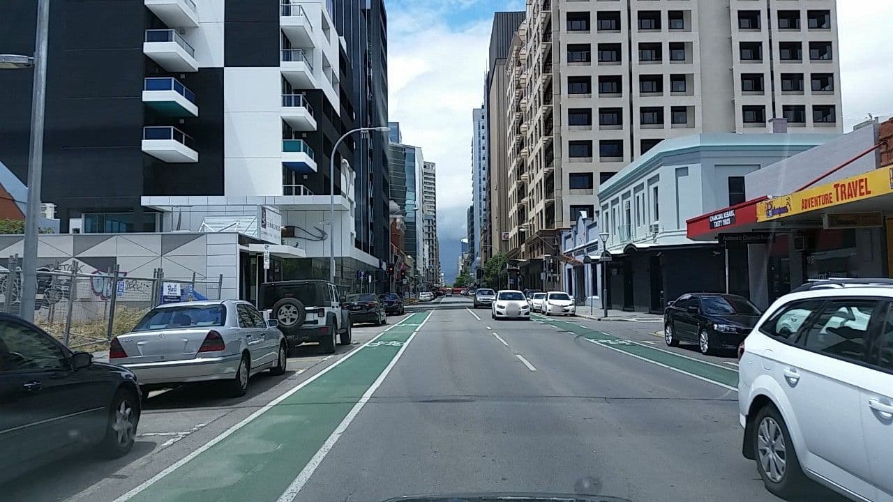 Street view near Tequila Sunrise Hostel, Adelaide — © didz (CC BY-SA · Mapillary)