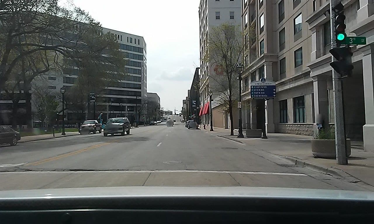 Street view near Courtyard Marriott, Milwaukee — © aqua01 (CC BY-SA · Mapillary)