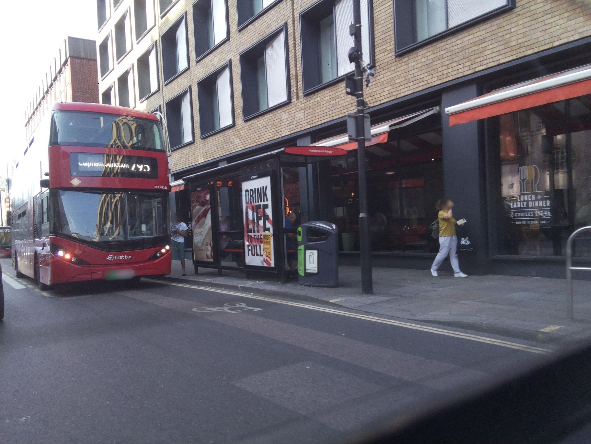 Street view near Premier Inn London Hammersmith (Shepherds Bush Road) hotel, Shepherds Bush — © southglos (CC BY-SA · Mapillary)