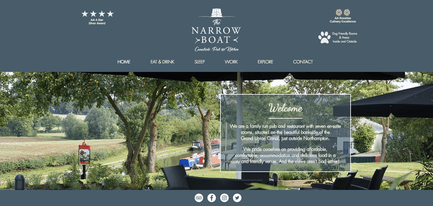 Narrow Boat at Weedon, Canalside Pub, Country Kitchen, Rooms, Flore