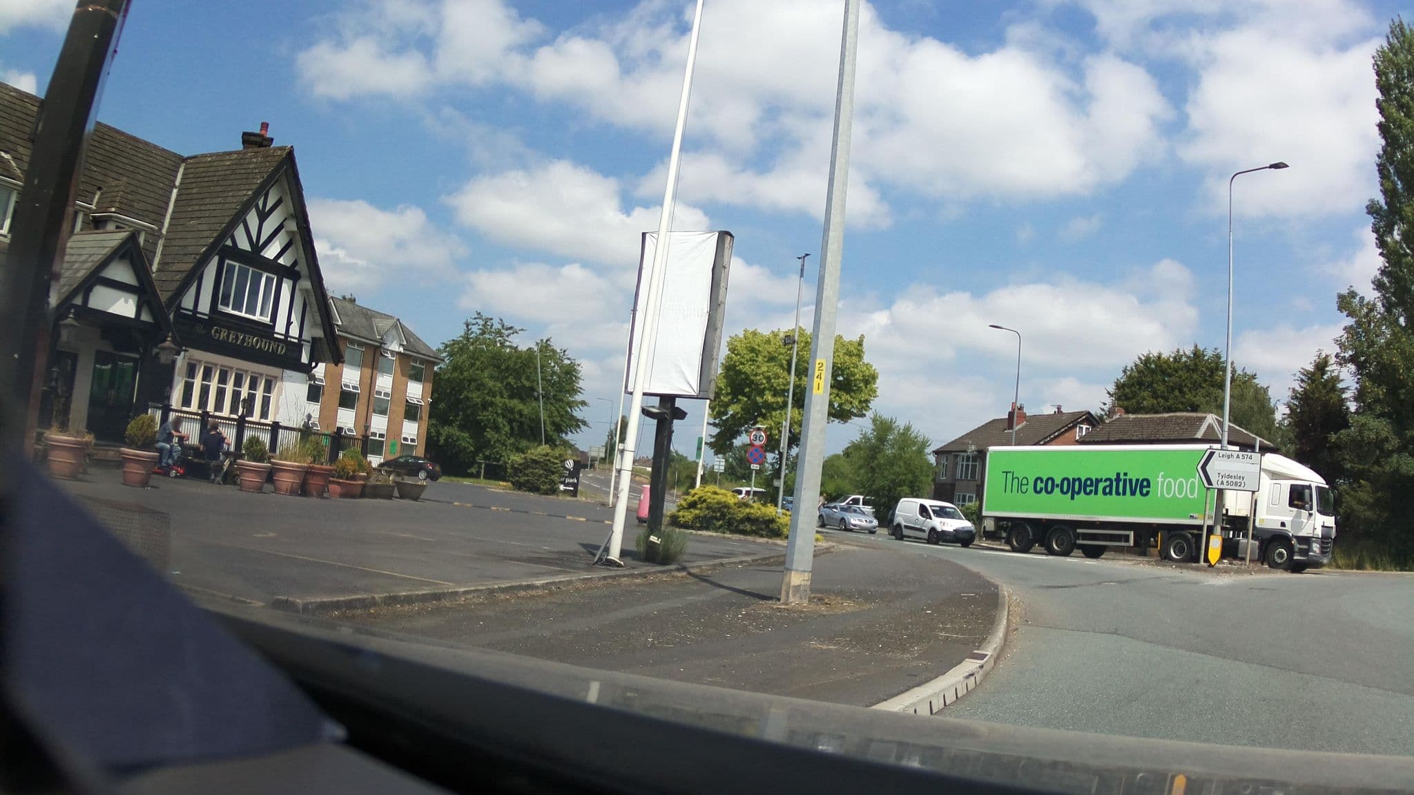 Street view near The Greyhound Hotel Leigh, Glazebury — © southglos (CC BY-SA · Mapillary)