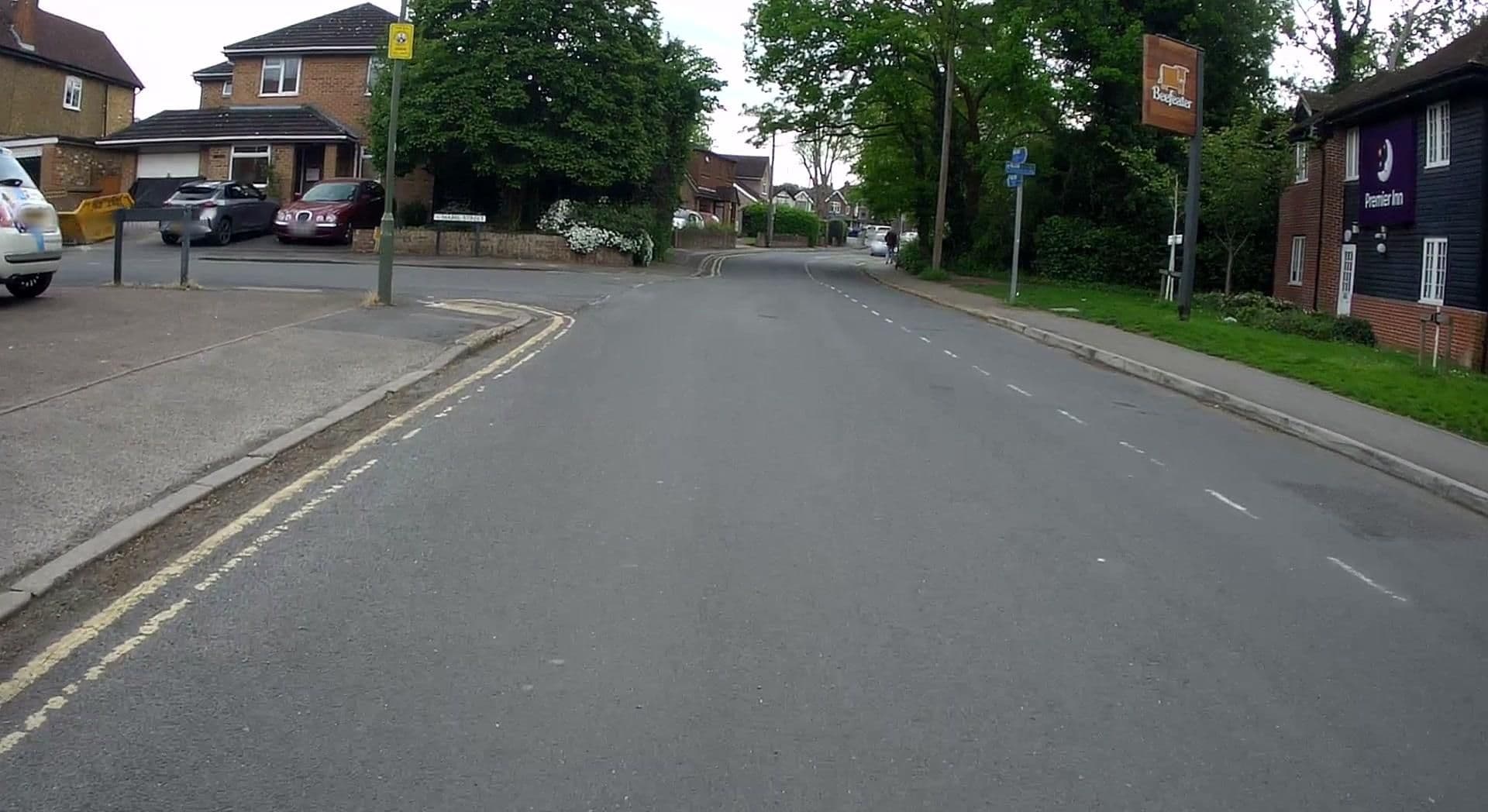 Street view near Premier Inn Woking West (A324) hotel, Woking — © jpennycook (CC BY-SA · Mapillary)