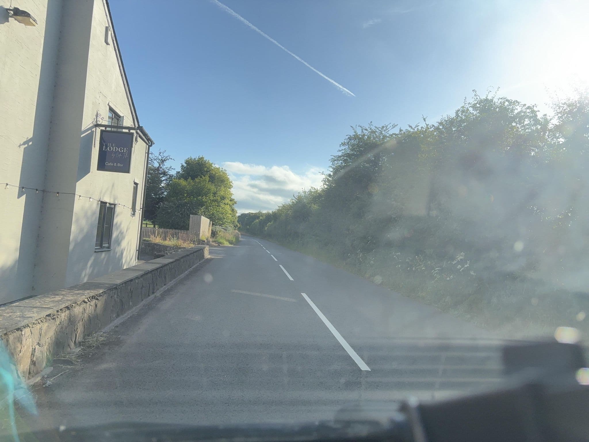 Street view near The Lodge Restaurant, Usk — © swinetown (CC BY-SA · Mapillary)