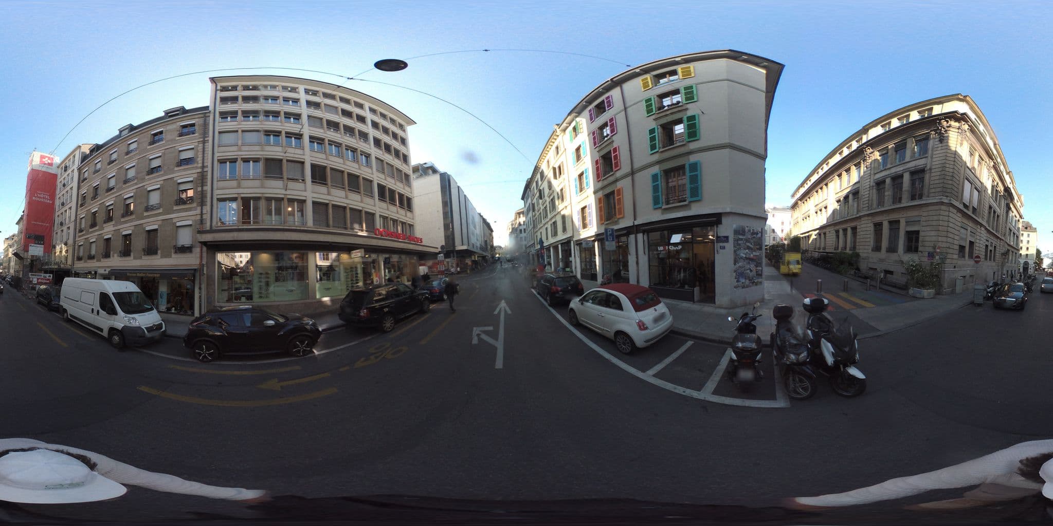 Street view near Hôtel Rousseau, Geneva — © geovelo (CC BY-SA · Mapillary)