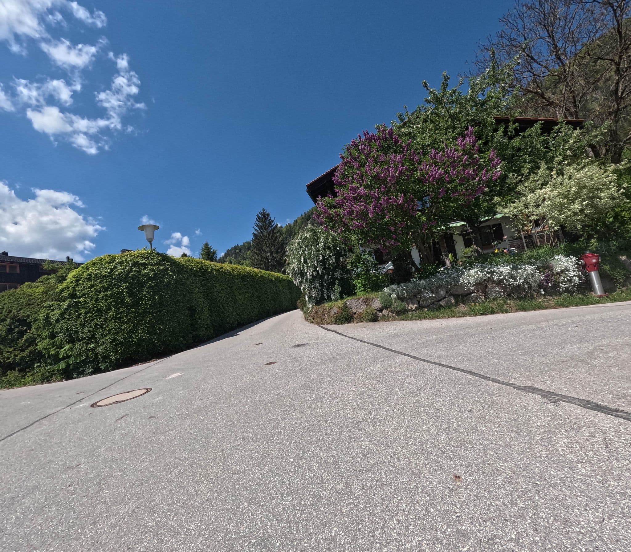 Street view near Chalet unter weissblauem Himmel, Reit im Winkl
